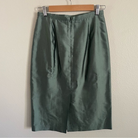 Max Mara Silk 2 Piece Set Wrap Jacket + Pencil Skirt Pianoforte Green Size 4 - Picture 10 of 16